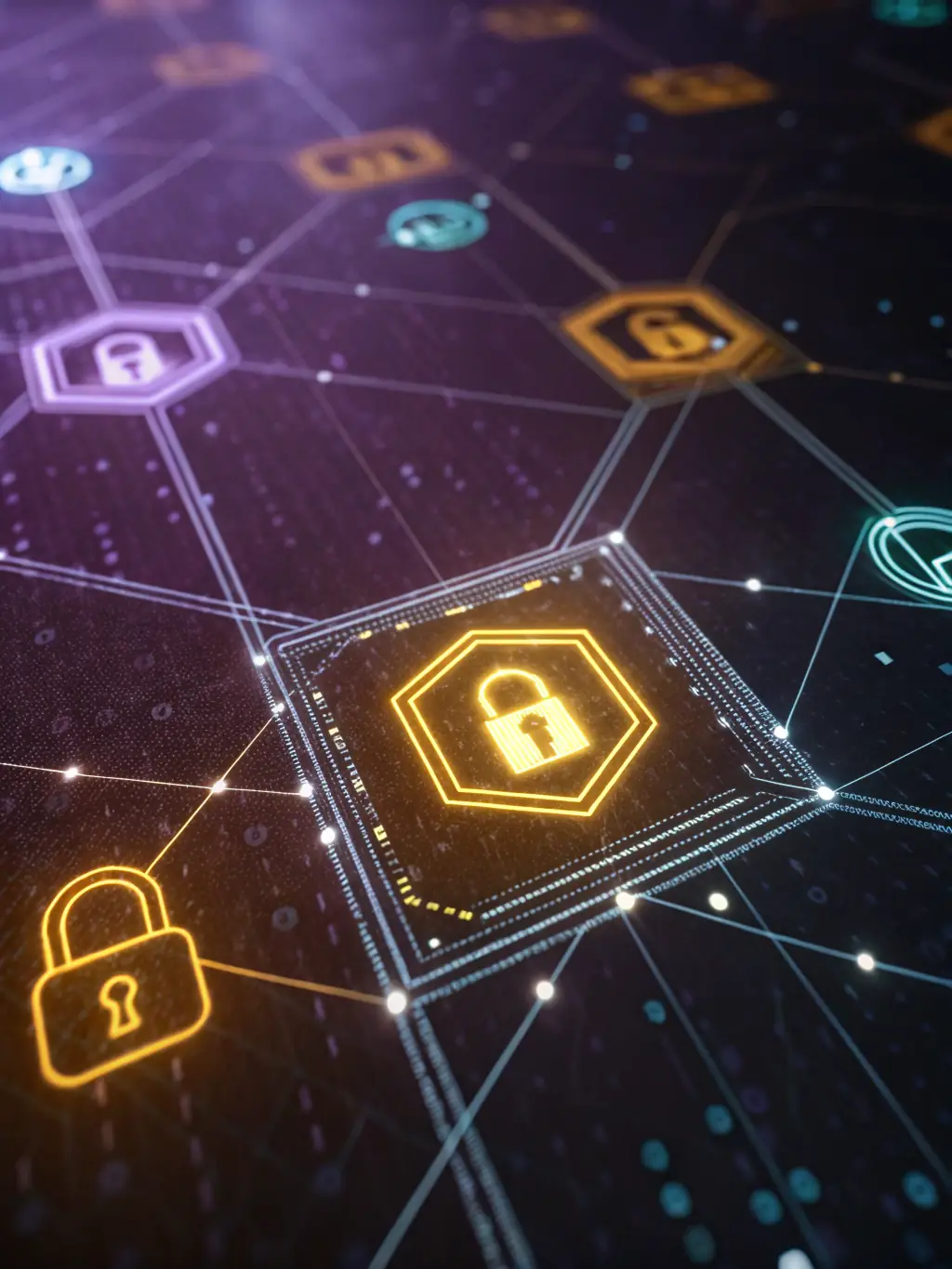 A close-up shot of a complex encryption algorithm visualized as glowing code, highlighting the advanced technology used by Logic Academy Payment solution to secure user data.