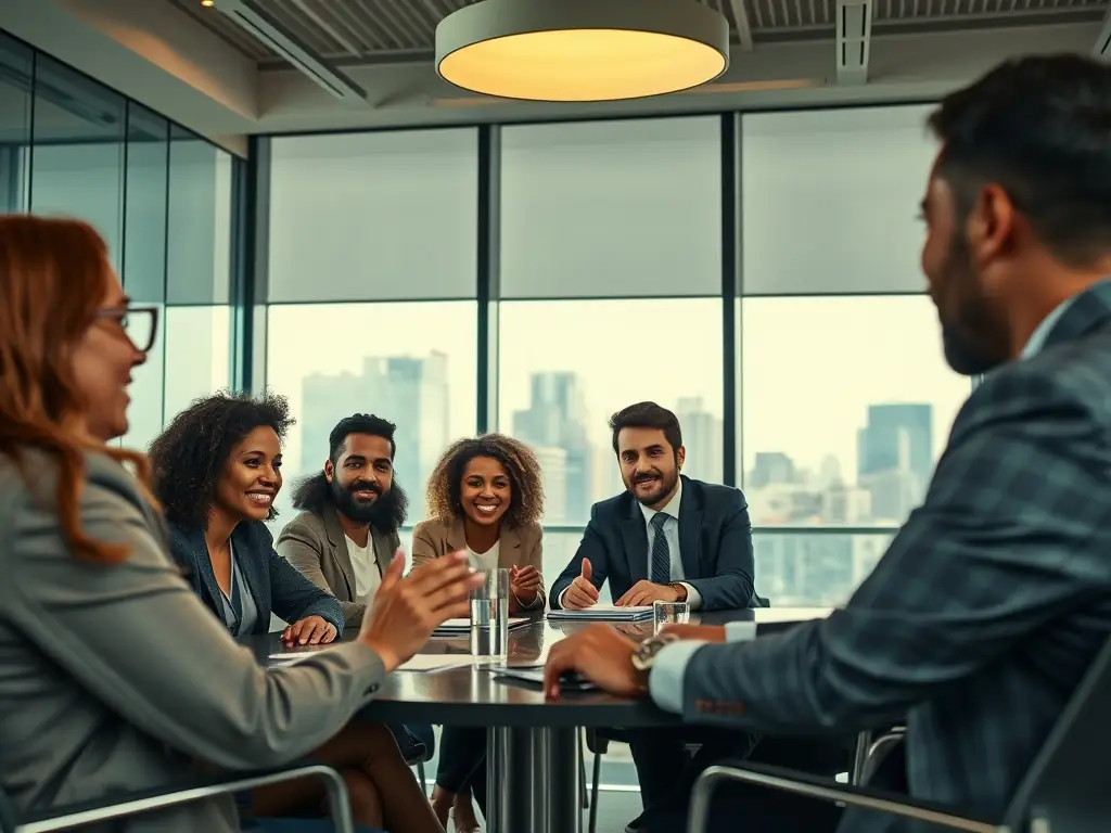 A group of Logic Academy Payment solution community members are networking at a finance conference, exchanging ideas and building connections.