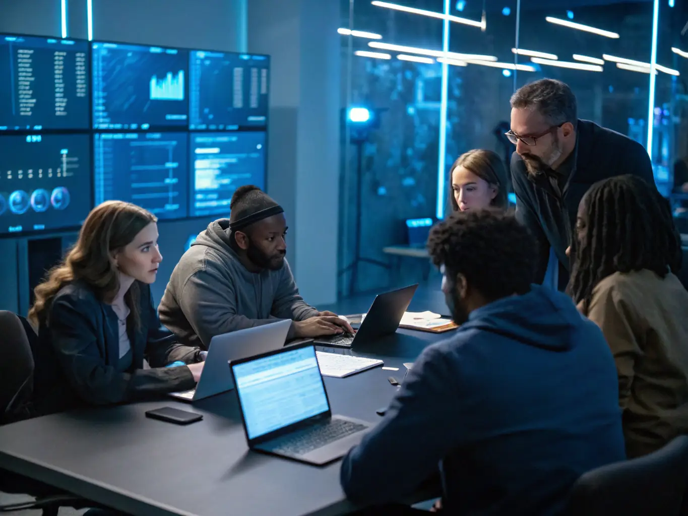 An image illustrating digital asset recovery support, showing a team of experts assisting clients in recovering their digital assets from compromised accounts or blockchain addresses.